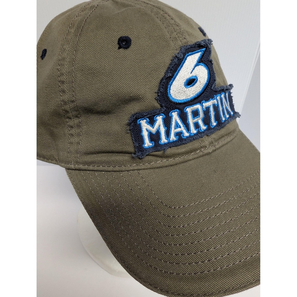 Mark Martin Hat Cap Strap Back Mens One Size Green Blue NASCAR Racing Roush #6